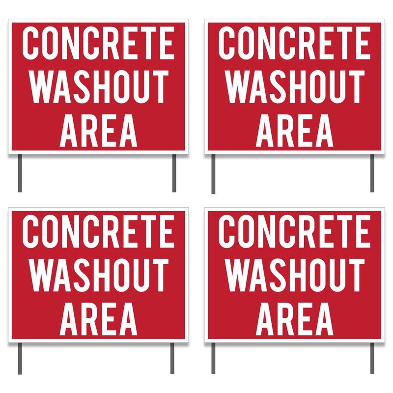 VictoryStore Concrete Washout Area Yard Signs, 2-Sided Set of 4, 18"x24", Weatherproof, Includes Stakes - Image 1
